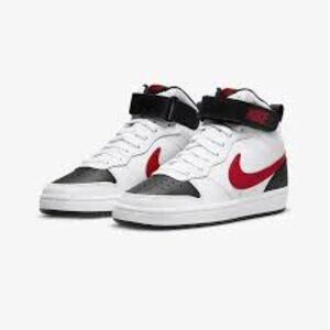 Nike Court Borough Mid 2 Kids' ShoNike White and Black High-Tops with Red Swoosh